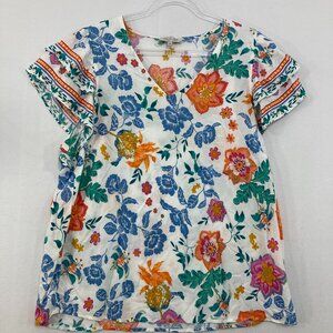 Rachel Zoe size 1X Colorful Floral V Neck Flutter Sleeve Blouse Feminine